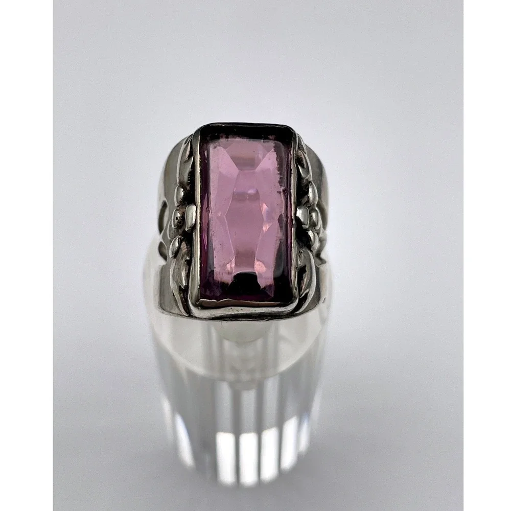 Sterling Silver‎ Purple Stone Floral Ring Large Statement